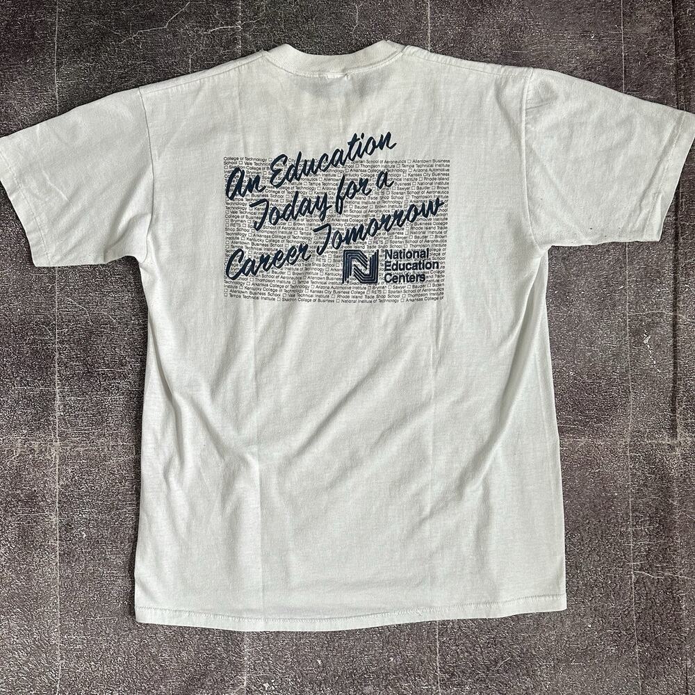 Men's Vintage 80's Jerzees National Education Centers White T Shirt Tee Sz XL